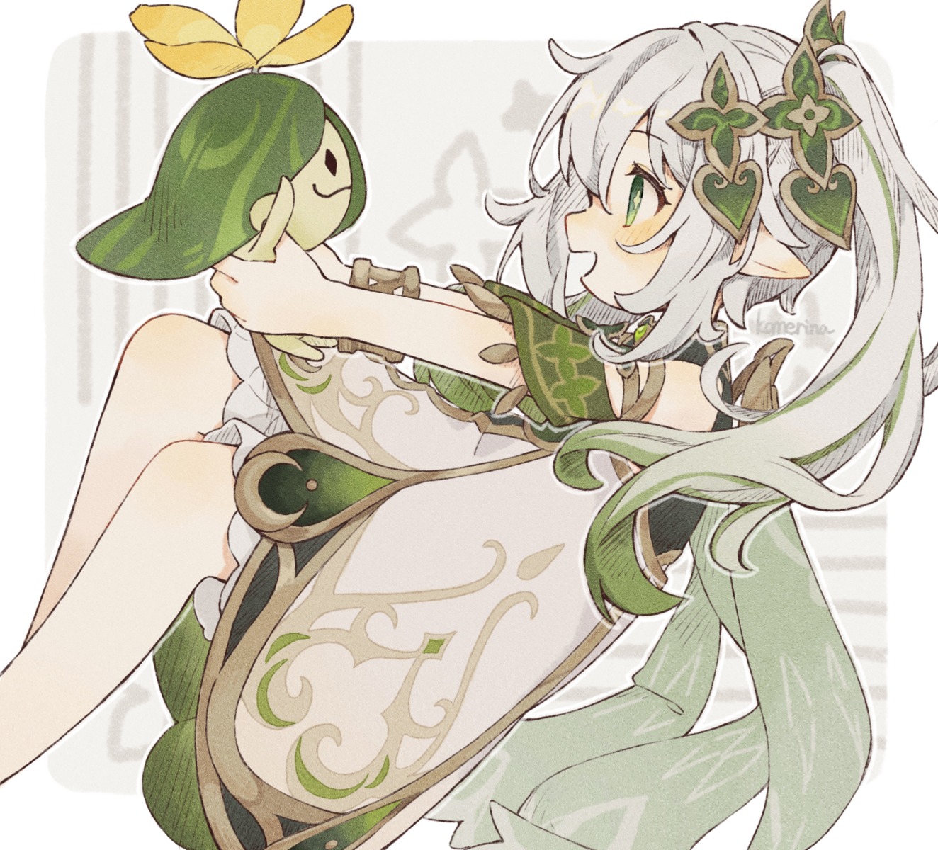 bloomers, dress, genshin_impact, komerina, nahida, pointy_ears