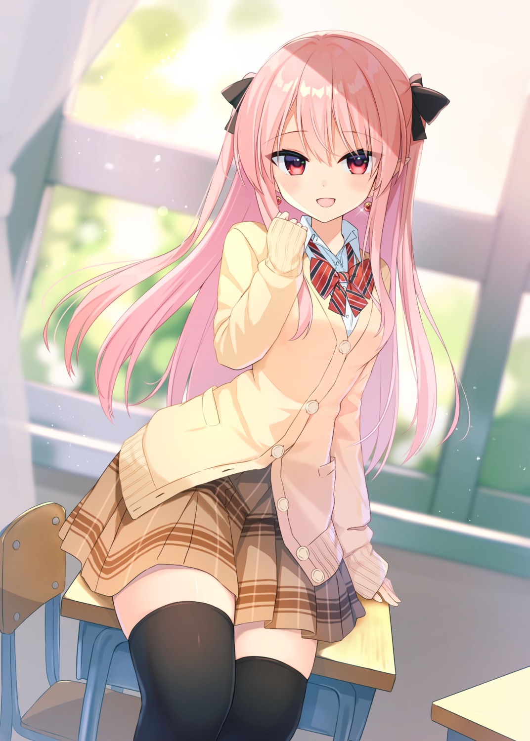 pointy_ears, seifuku, shirai_tanuki, sweater, thighhighs