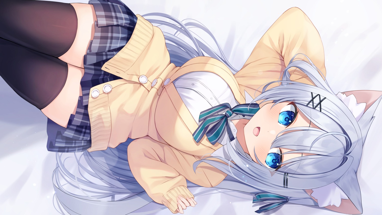 animal_ears, nekomimi, seifuku, shirai_tanuki, sweater, thighhighs, wallpaper