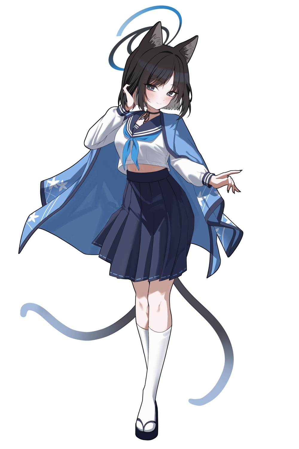 animal_ears, blue_archive, halo, japanese_clothes, kiryuu_kikyou, nekomimi, seifuku, tail, winterflower