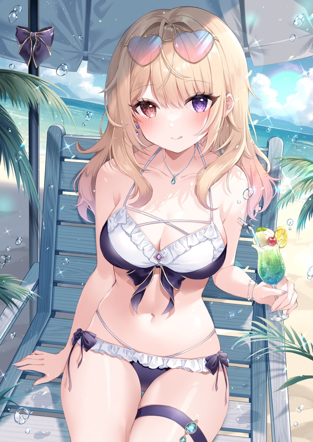 bikini, cameltoe, garter, heterochromia, magical_girl_lillymea, megane, swimsuits, touka_shiori, yumekoron