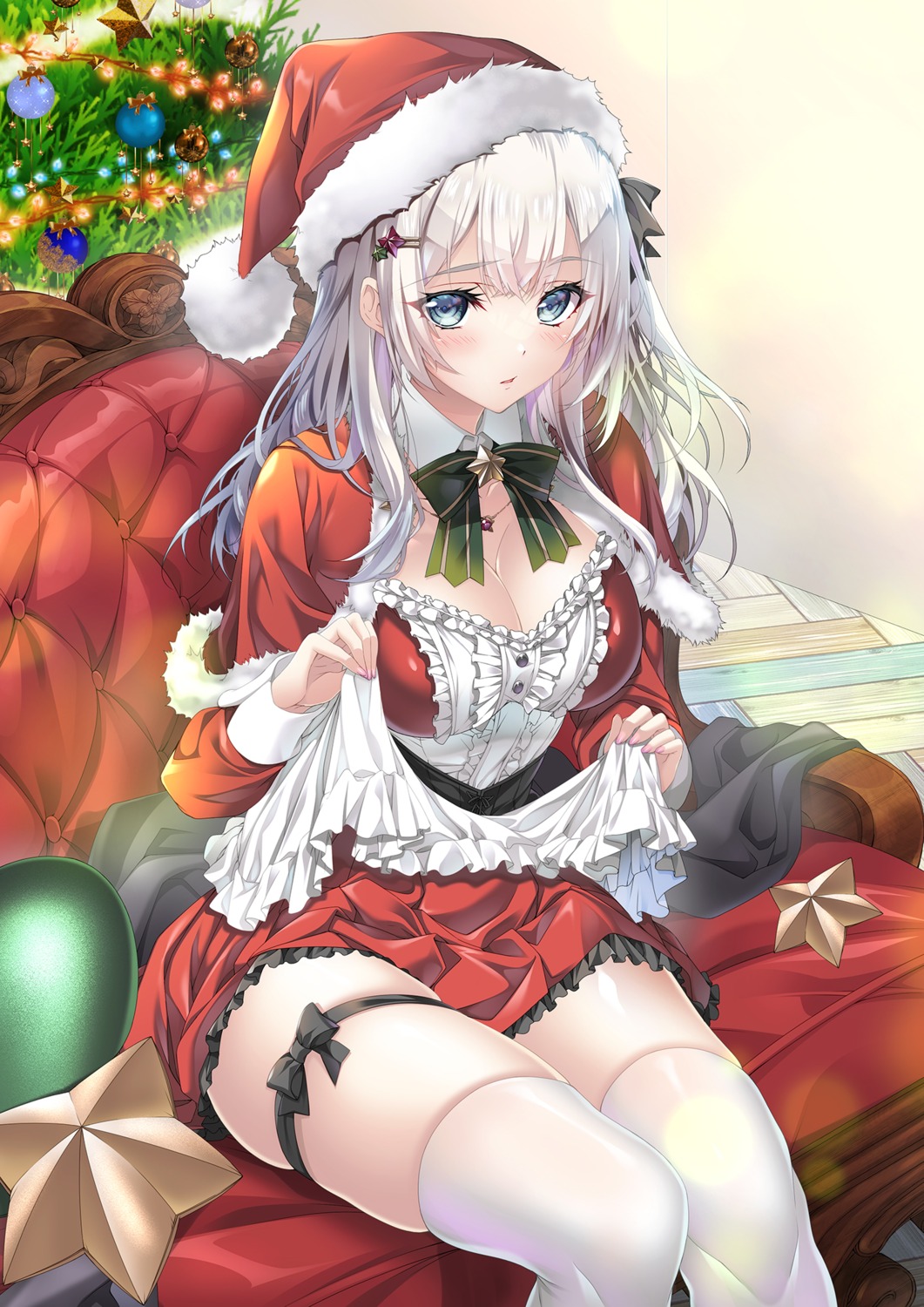 christmas, cleavage, garter, higa_yukari, thighhighs