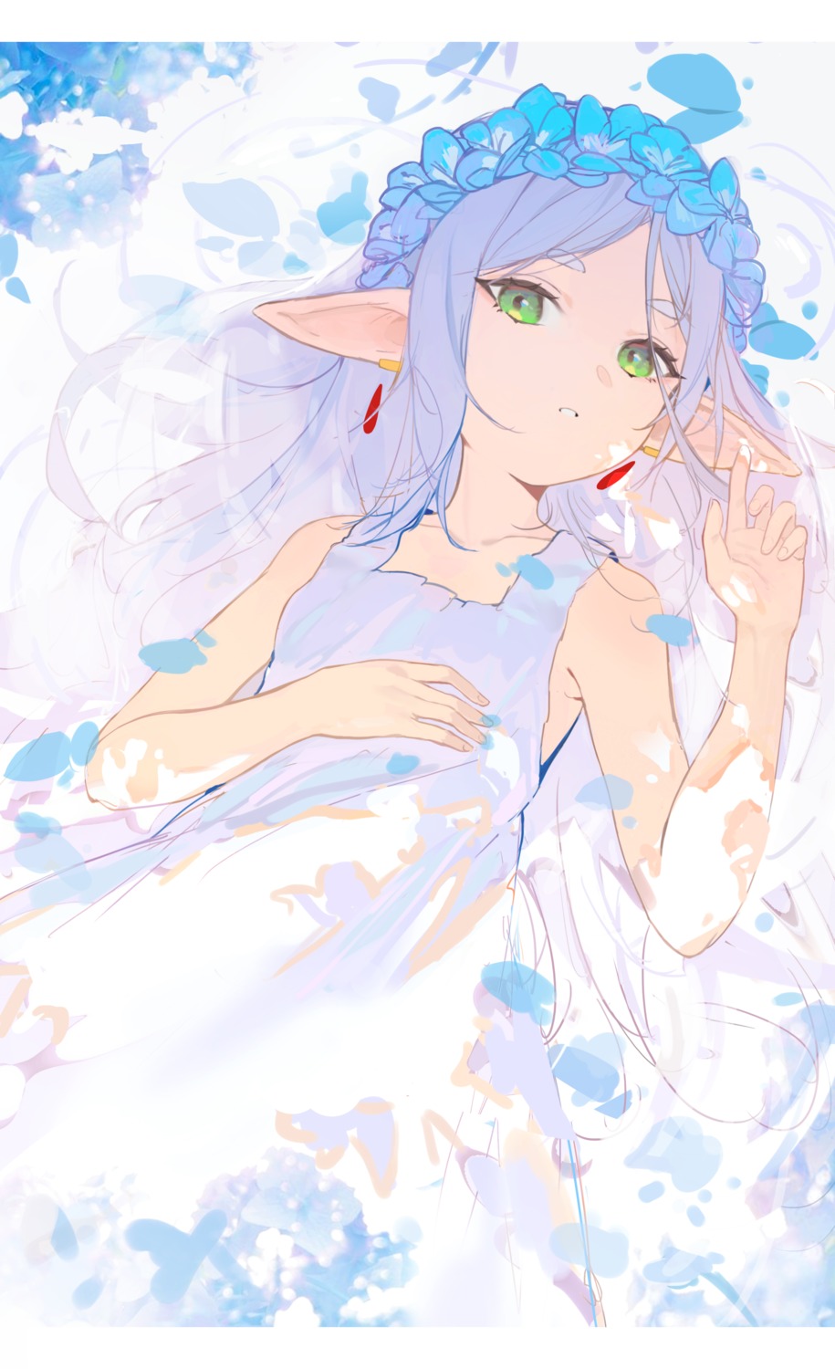 dress, elf, frieren, no_bra, pointy_ears, shenqi_de_(9), sousou_no_frieren, summer_dress