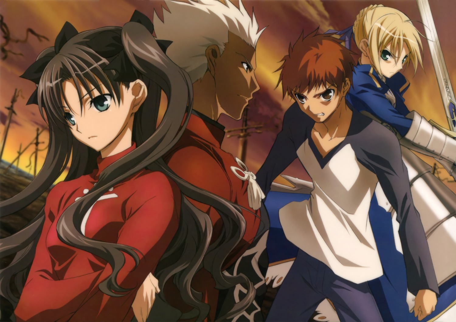 archer, armor, artoria_pendragon_(fate), emiya_shirou, fate/stay_night, fujii_maki, sword, toosaka_rin