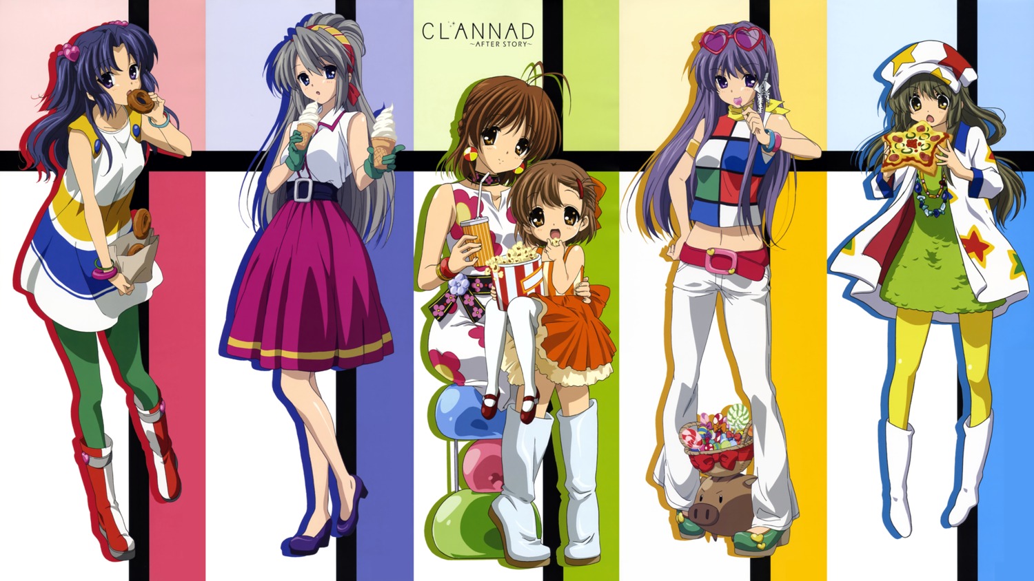 botan_(clannad), clannad, dress, fujibayashi_kyou, furukawa_nagisa, ibuki_fuuko, ichinose_kotomi, ikeda_kazumi, okazaki_ushio, pantyhose, sakagami_tomoyo, takahashi_mariko, wallpaper