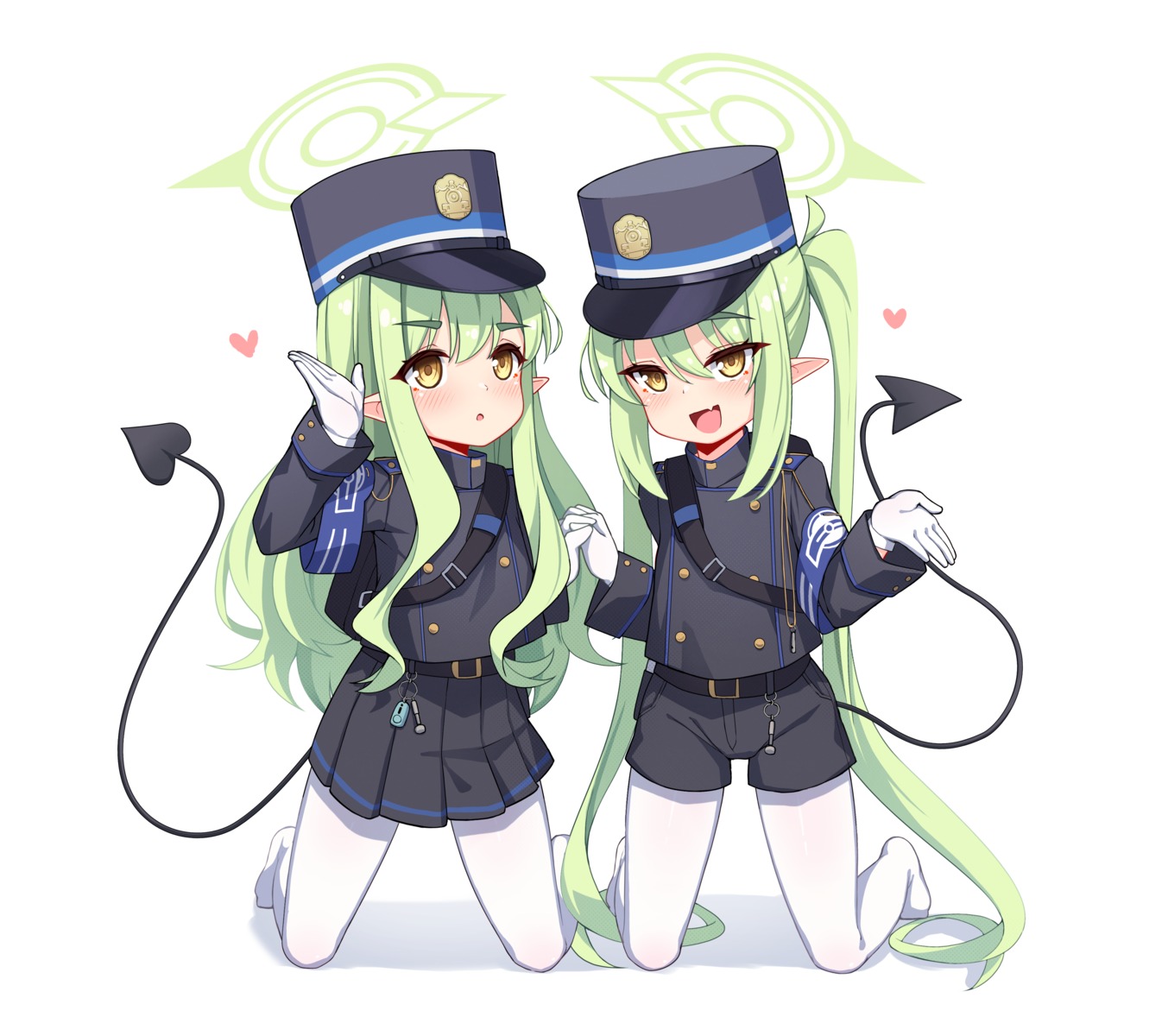 blue_archive, halo, luxuriou_s, pantyhose, pointy_ears, tachibana_hikari, tachibana_nozomi, tail, uniform