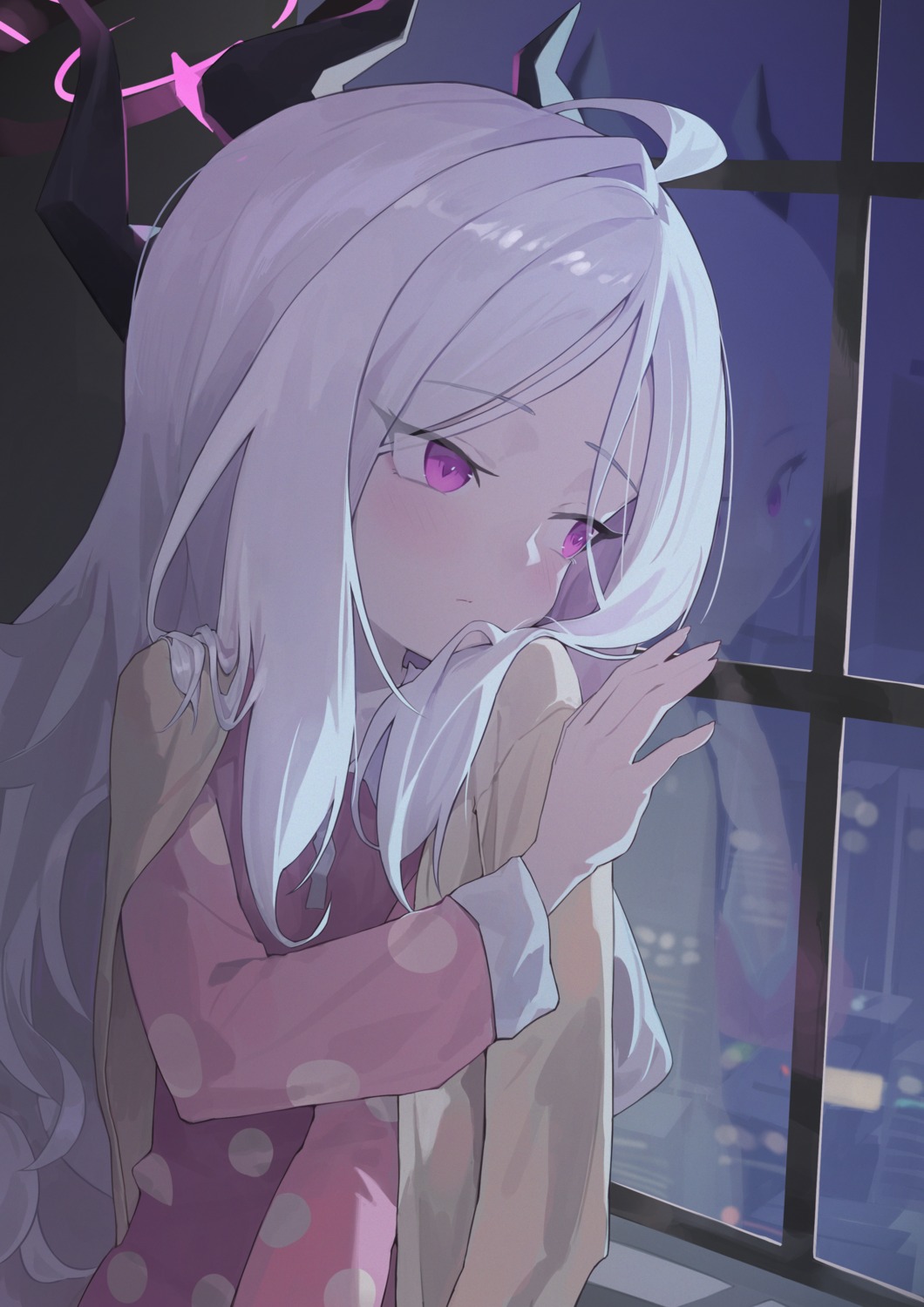 blue_archive, halo, horns, pajama, riok_hh, sorasaki_hina