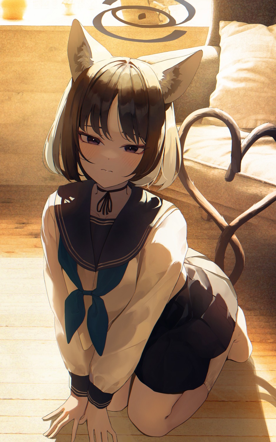 animal_ears, blue_archive, halo, kiryuu_kikyou, nekomimi, seifuku, shiina_1001, tail