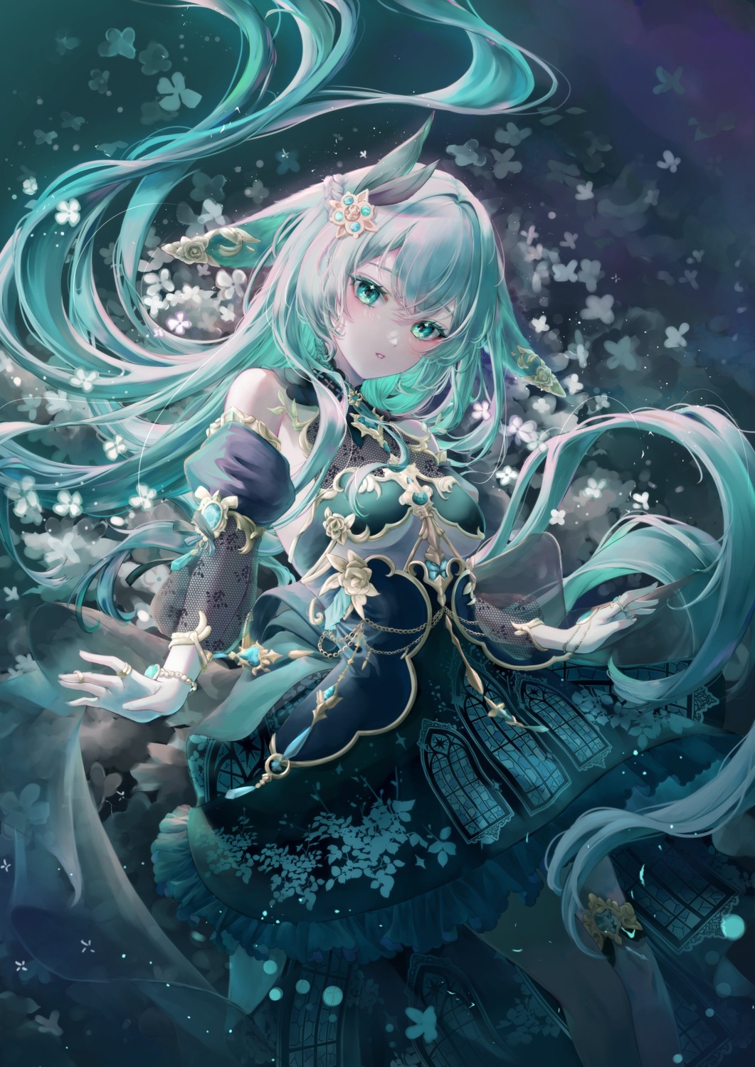 animal_ears, bunny_ears, cloud9, depths_(vtuber), dress, garter, see_through, yuubarish