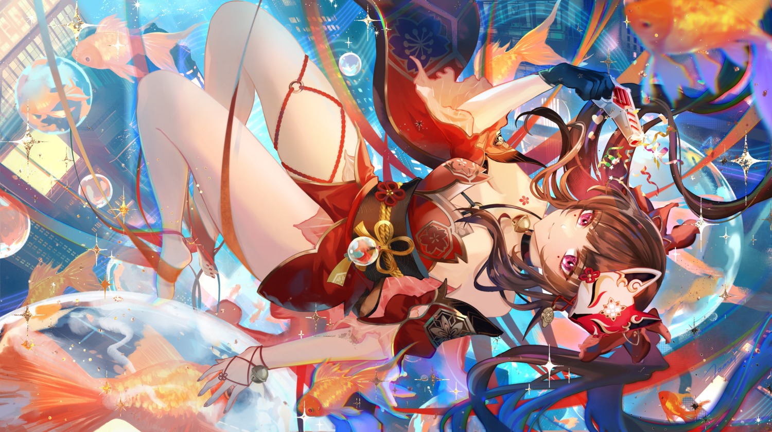 garter, gun, honkai:_star_rail, japanese_clothes, no_bra, sparkle, tattoo, transparent