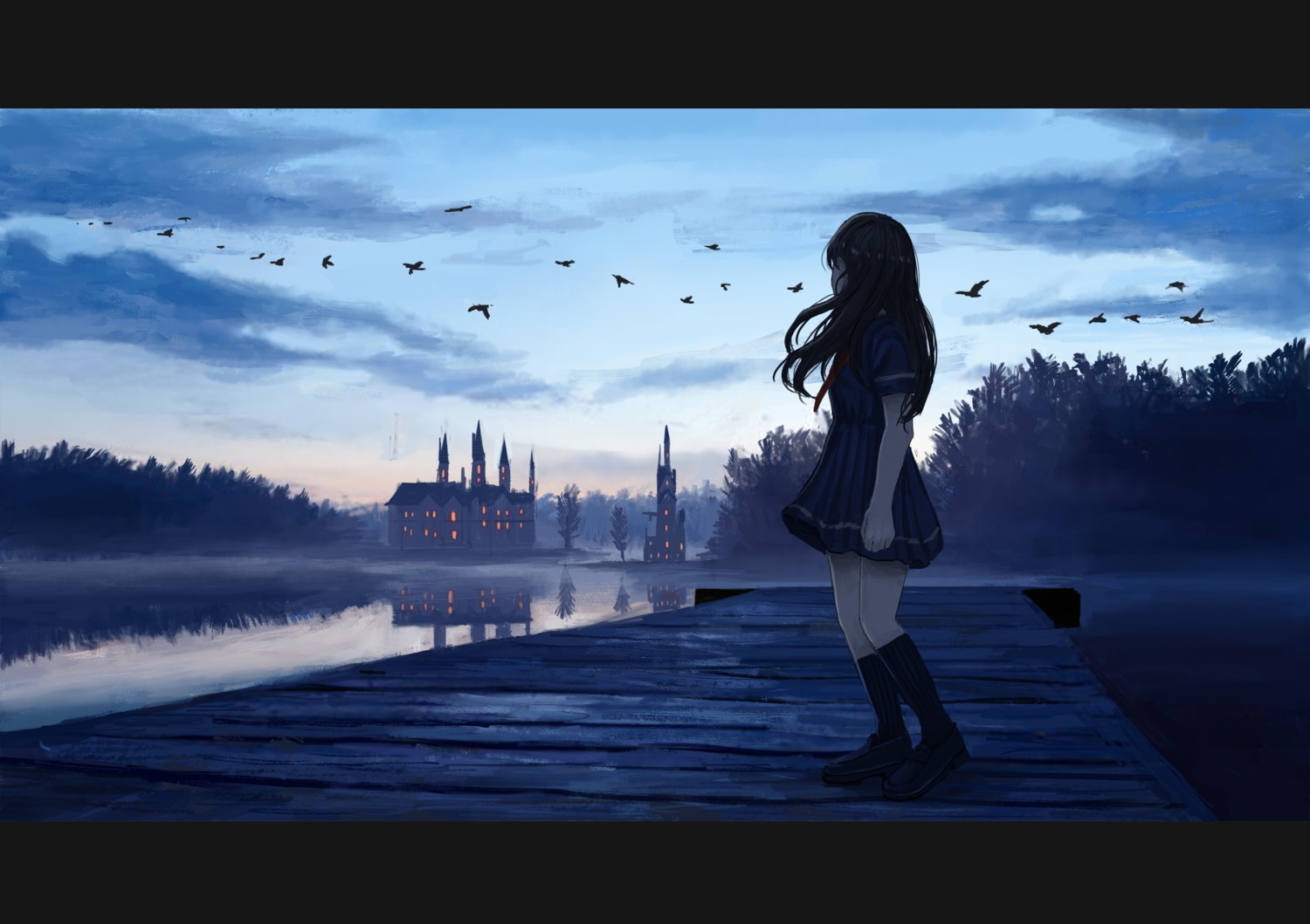 ame_sagari, landscape, seifuku