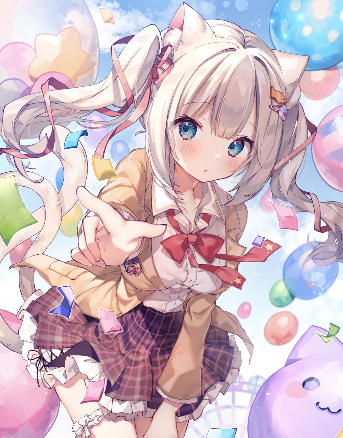 ana, animal_ears, garter, indie_virtual_youtuber, nekomimi, seifuku, tail, tsukimachi_nyamo