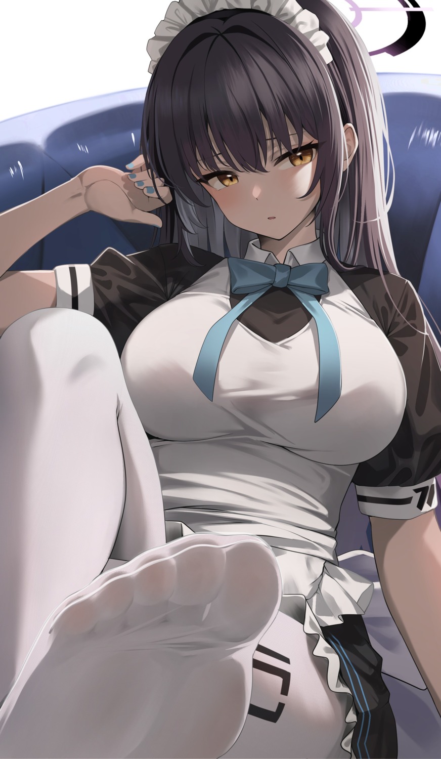 blue_archive, feet, halo, kakudate_karin, koisuke, maid, pantyhose, skirt_lift