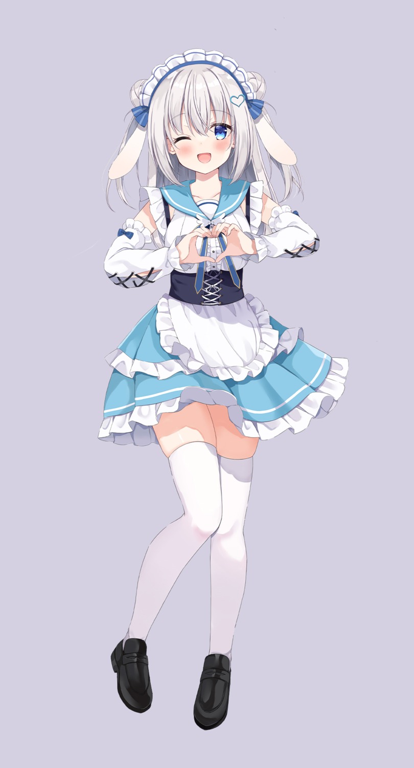 animal_ears, bunny_ears, kujou_danbo, maid, masquerade, skirt_lift, tenshi_nano, thighhighs