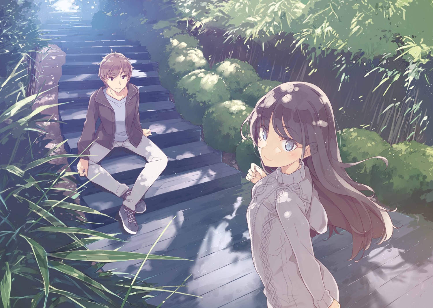 azusagawa_sakuta, mizoguchi_keiji, sakurajima_mai, seishun_buta_yarou, sweater