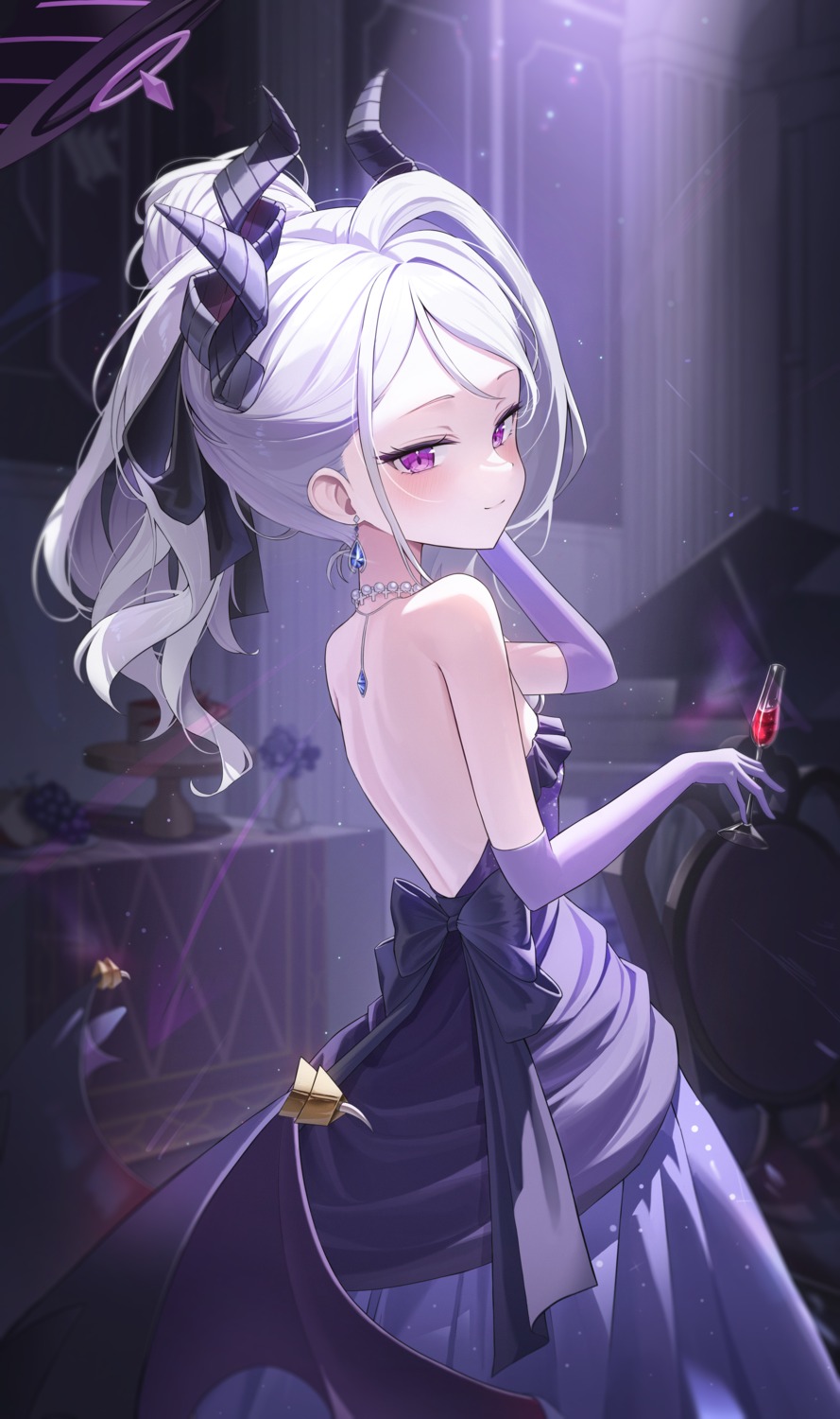 blue_archive, devil, dress, halo, horns, no_bra, sorasaki_hina, tiokun7