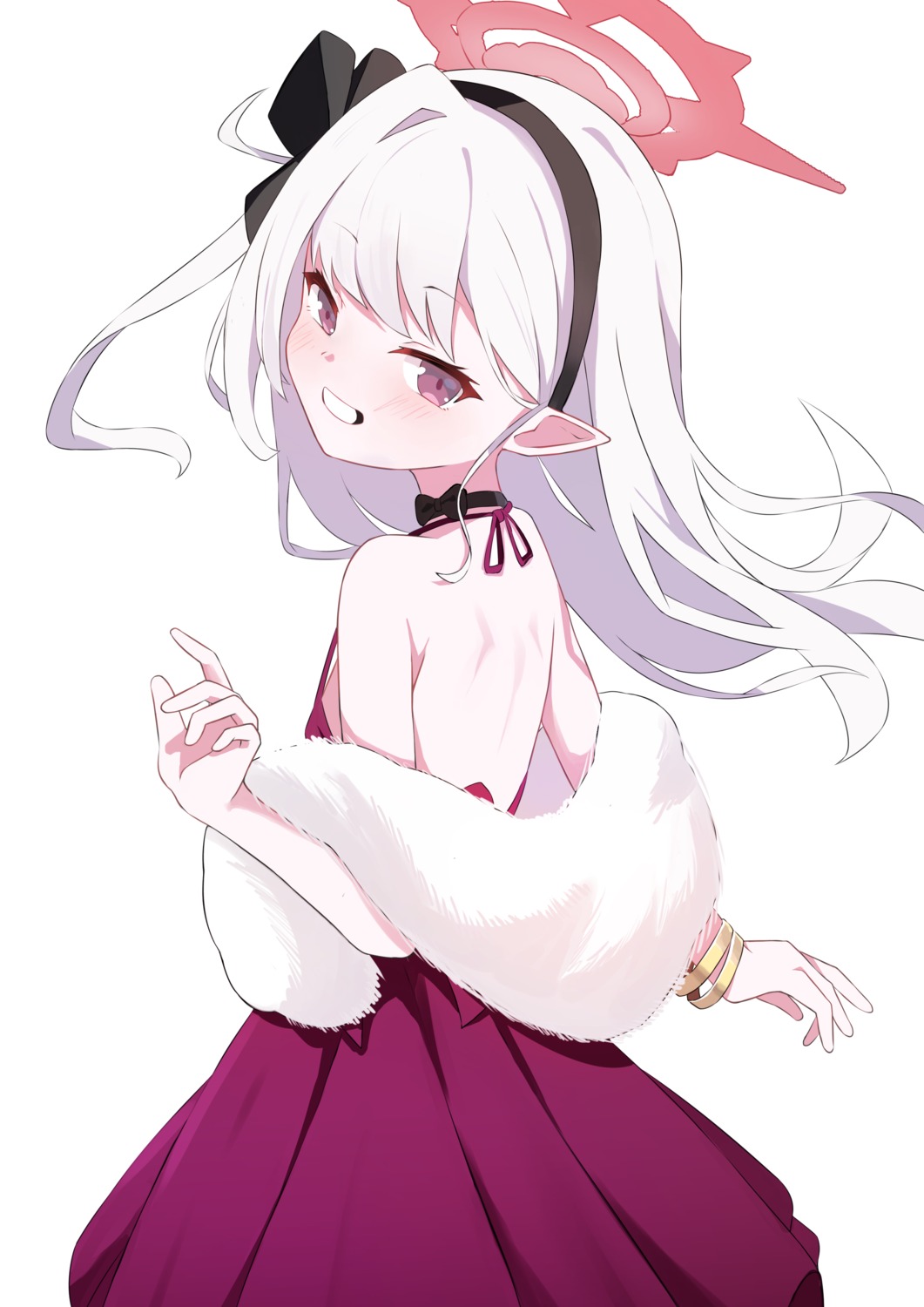 asagi_mutsuki, blue_archive, chun_jiang, dress, halo, no_bra, pointy_ears