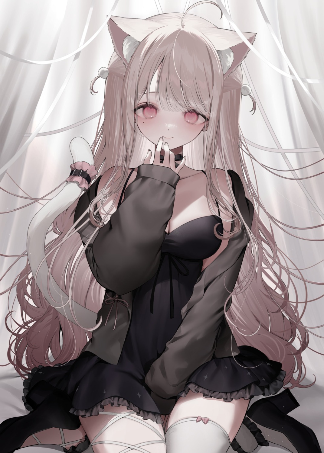 animal_ears, dress, garter, heels, indie_virtual_youtuber, nekomimi, tail, thighhighs, uise_iu, youichi_(45_01)