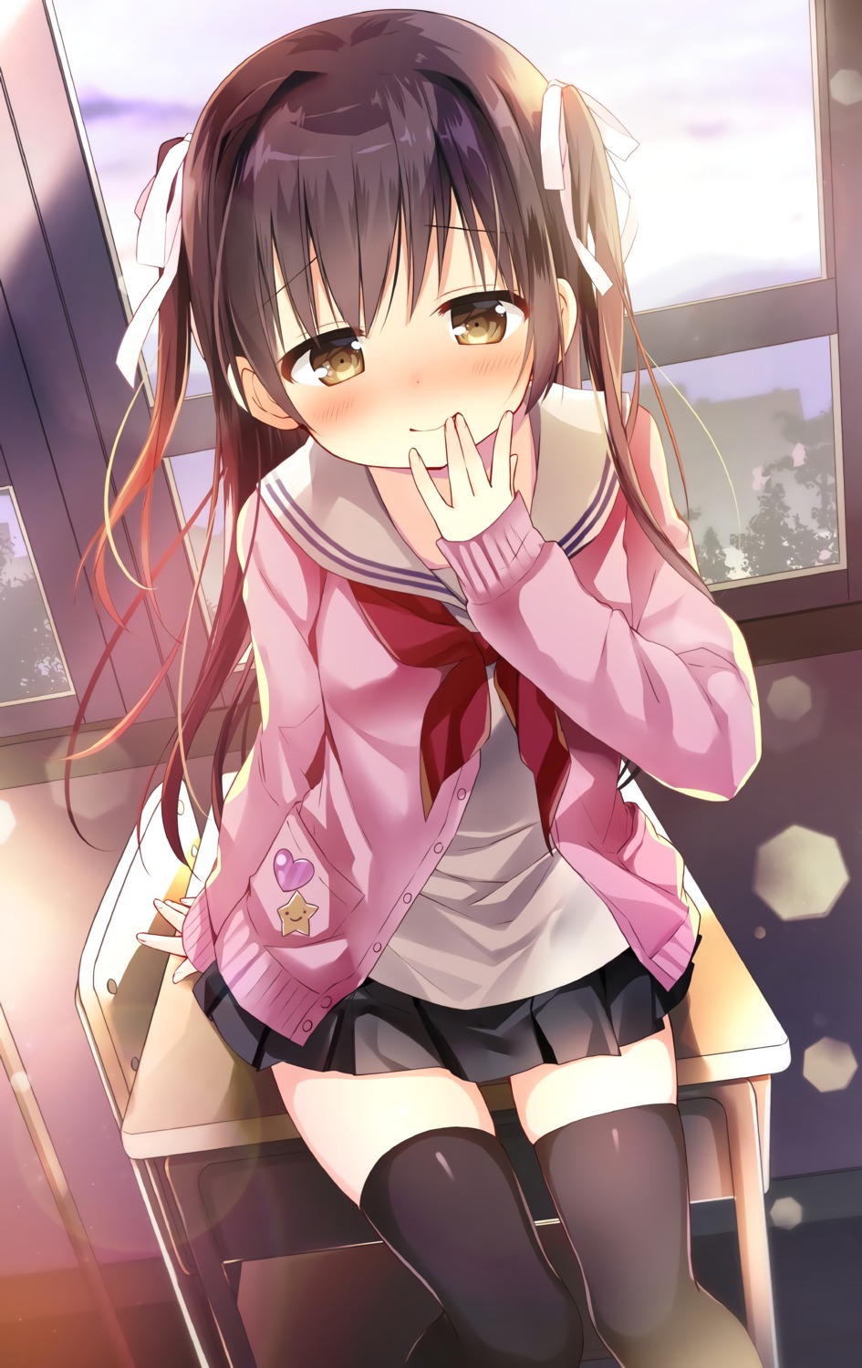 jpeg_artifacts, nagayama_yuunon, seifuku, sweater, thighhighs