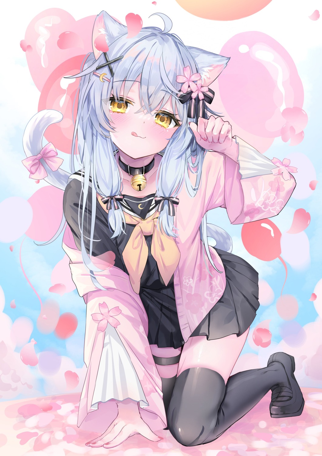 animal_ears, detexted, garter, indie_virtual_youtuber, kabashima_hana, nekomimi, seifuku, tail