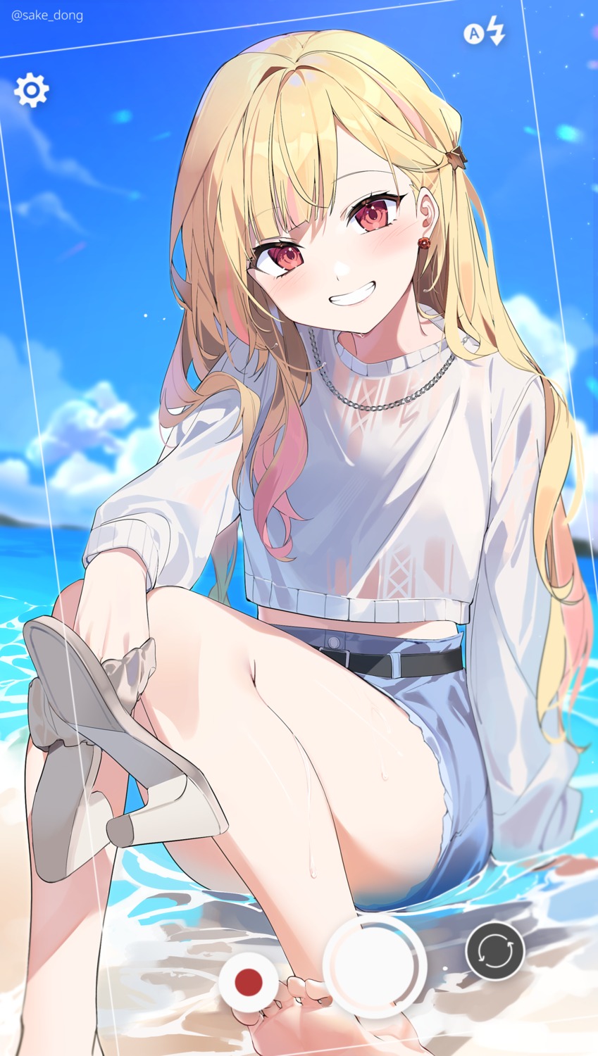 heels, project_sekai, sake_dong, see_through, sweater, tenma_saki, wet, wet_clothes
