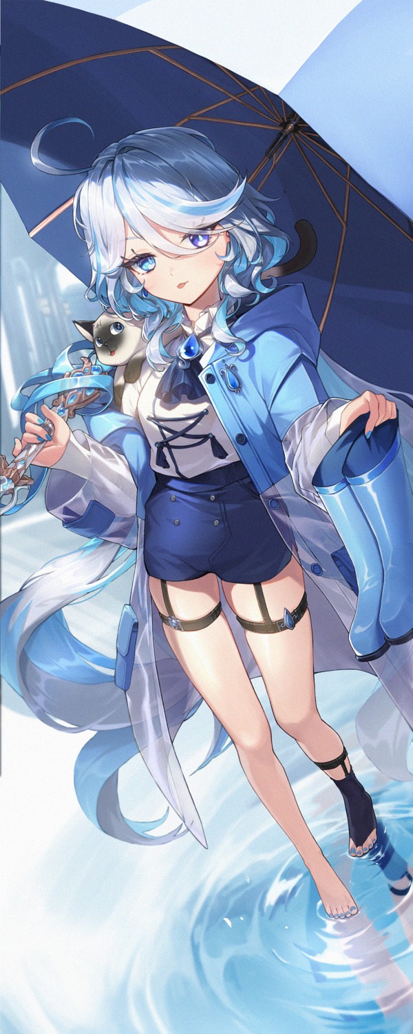 furina, garter, genshin_impact, heterochromia, neko, sunnillust, umbrella