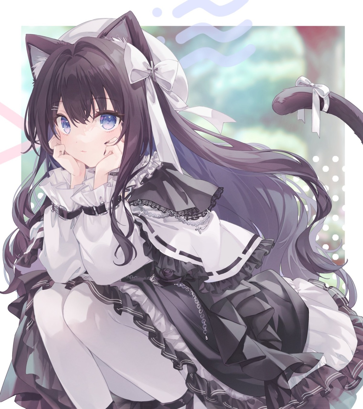 animal_ears, dress, gothic_lolita, lolita_fashion, nekomimi, pantyhose, skirt_lift, tail