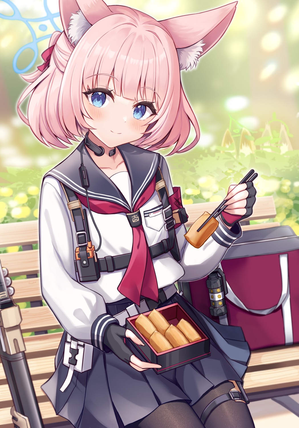 animal_ears, blue_archive, garter, gun, halo, kitsune, pantyhose, sakura_ani