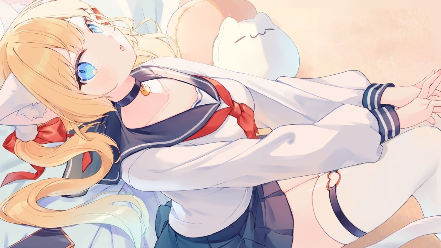 animal_ears, detexted, garter, komomo_(2899), nekomimi, seifuku, tail, thighhighs