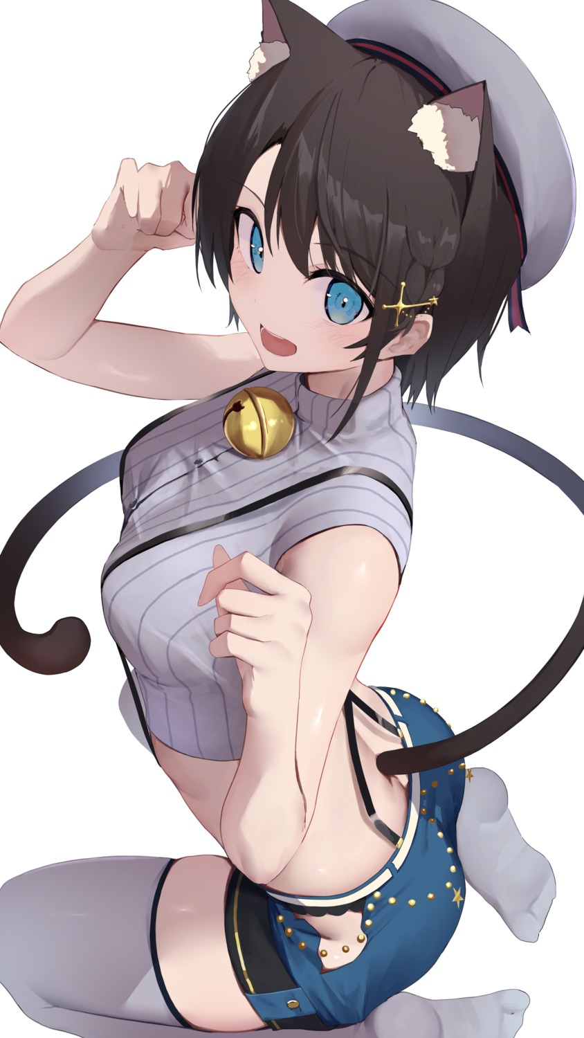 animal_ears, hololive, mikaku, nekomimi, oozora_subaru, sweater, tail, thighhighs