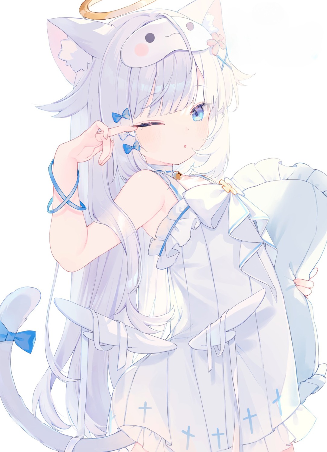 angel, animal_ears, detexted, komomo_(2899), nekomimi, pajama, tail, wings