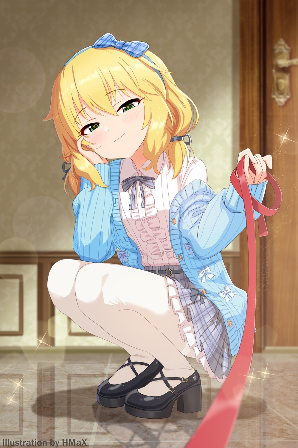 heels, hmax, pantyhose, sakurai_momoka_(idolm@ster), skirt_lift, sweater, the_idolm@ster, the_idolm@ster_cinderella_girls, the_idolm@ster_cinderella_girls_starlight_stage, the_idolm@ster_cinderella_girls_u149