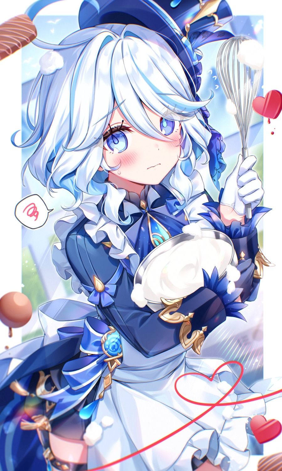 amaki_ruto, cream, furina, garter, genshin_impact, heterochromia