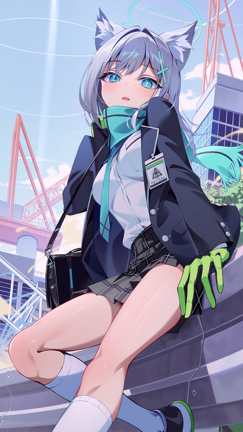 animal_ears, blue_archive, halo, kainown, nekomimi, seifuku, sunaookami_shiroko