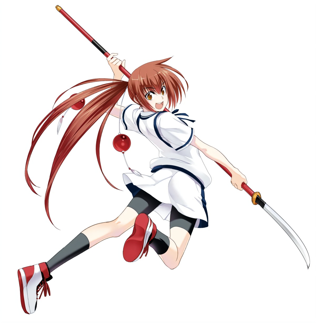 ass, bike_shorts, kawakami_kazuko, maji_de_watashi_ni_koi_shinasai!, maji_de_watashi_ni_koi_shinasai!_s, seifuku, tagme, weapon