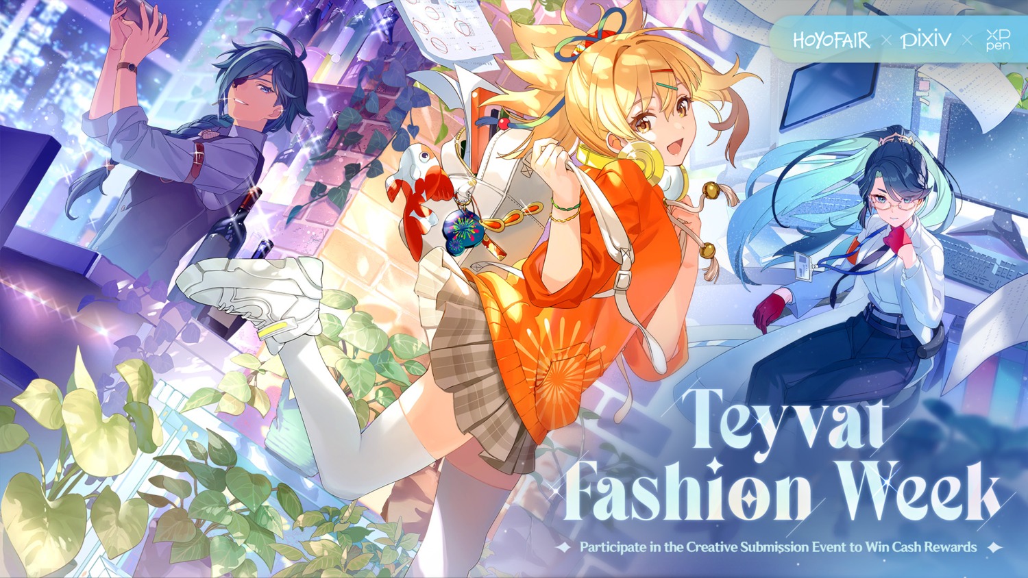 dress_shirt, eyepatch, genshin_impact, gomosawa, headphones, kaeya, megane, skirt_lift