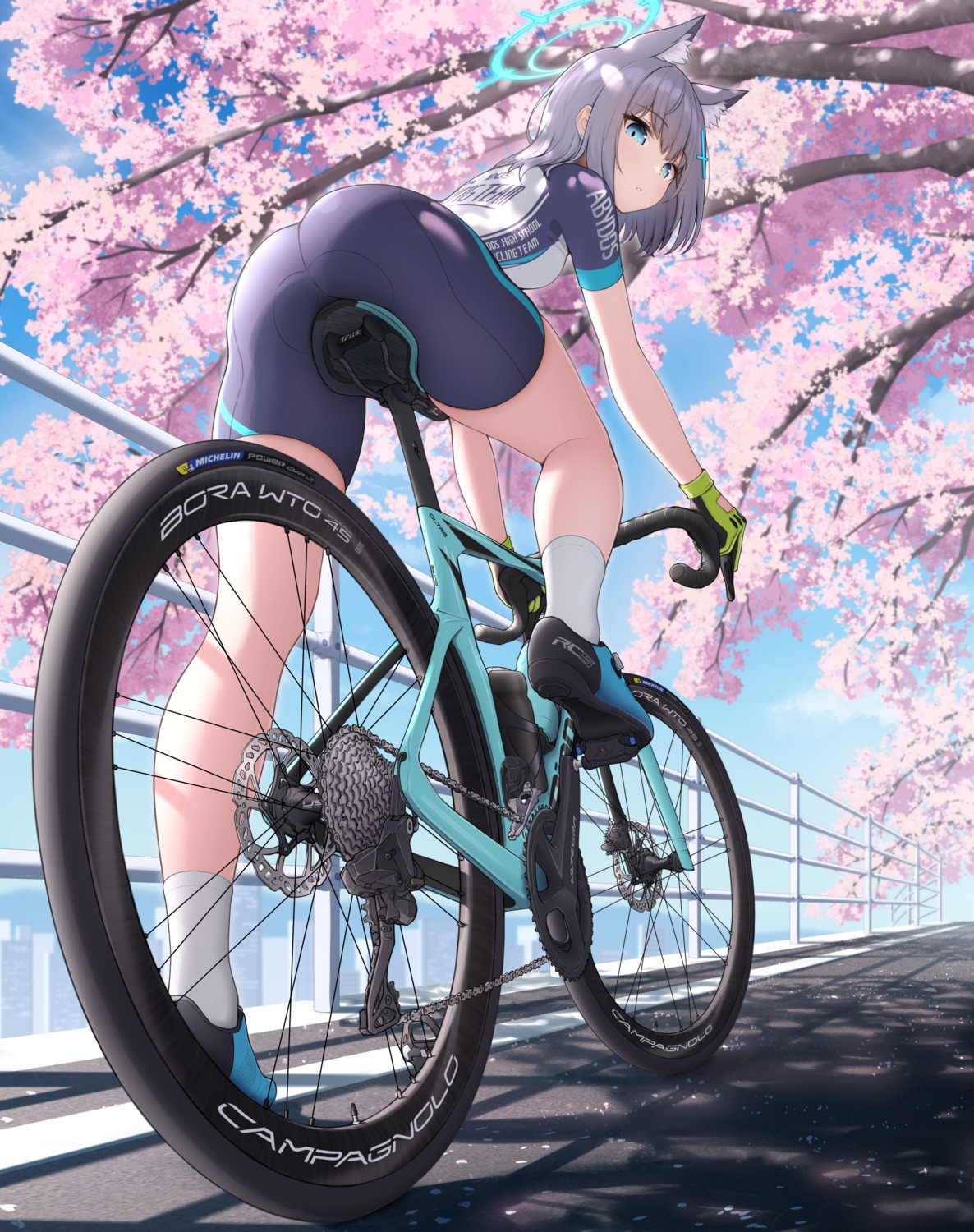 animal_ears, ass, bike_shorts, blue_archive, halo, nekomimi, sunaookami_shiroko, topgear