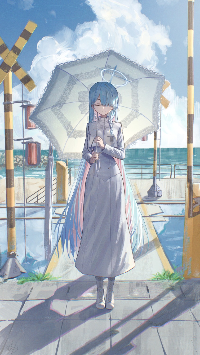 blue_archive, general_student_council_president, halo, hidulume, umbrella, uniform