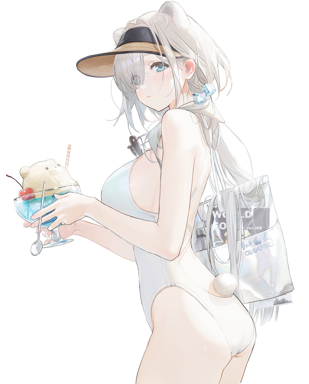 animal_ears, arknights, aurora_(arknights), lal!role, megane, swimsuits, tail
