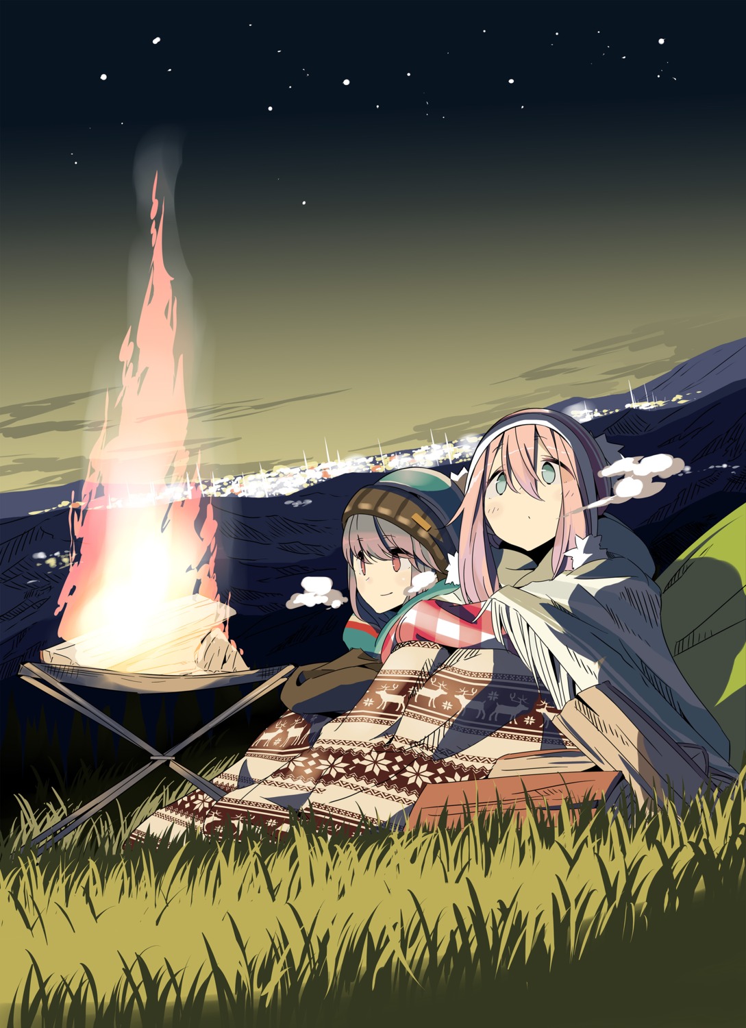 afro, kagamihara_nadeshiko, landscape, shima_rin, yurucamp