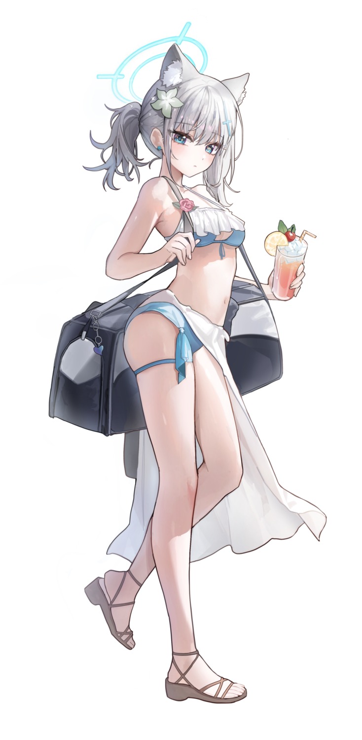 animal_ears, bikini, blue_archive, garter, halo, mungduck, nekomimi, sunaookami_shiroko