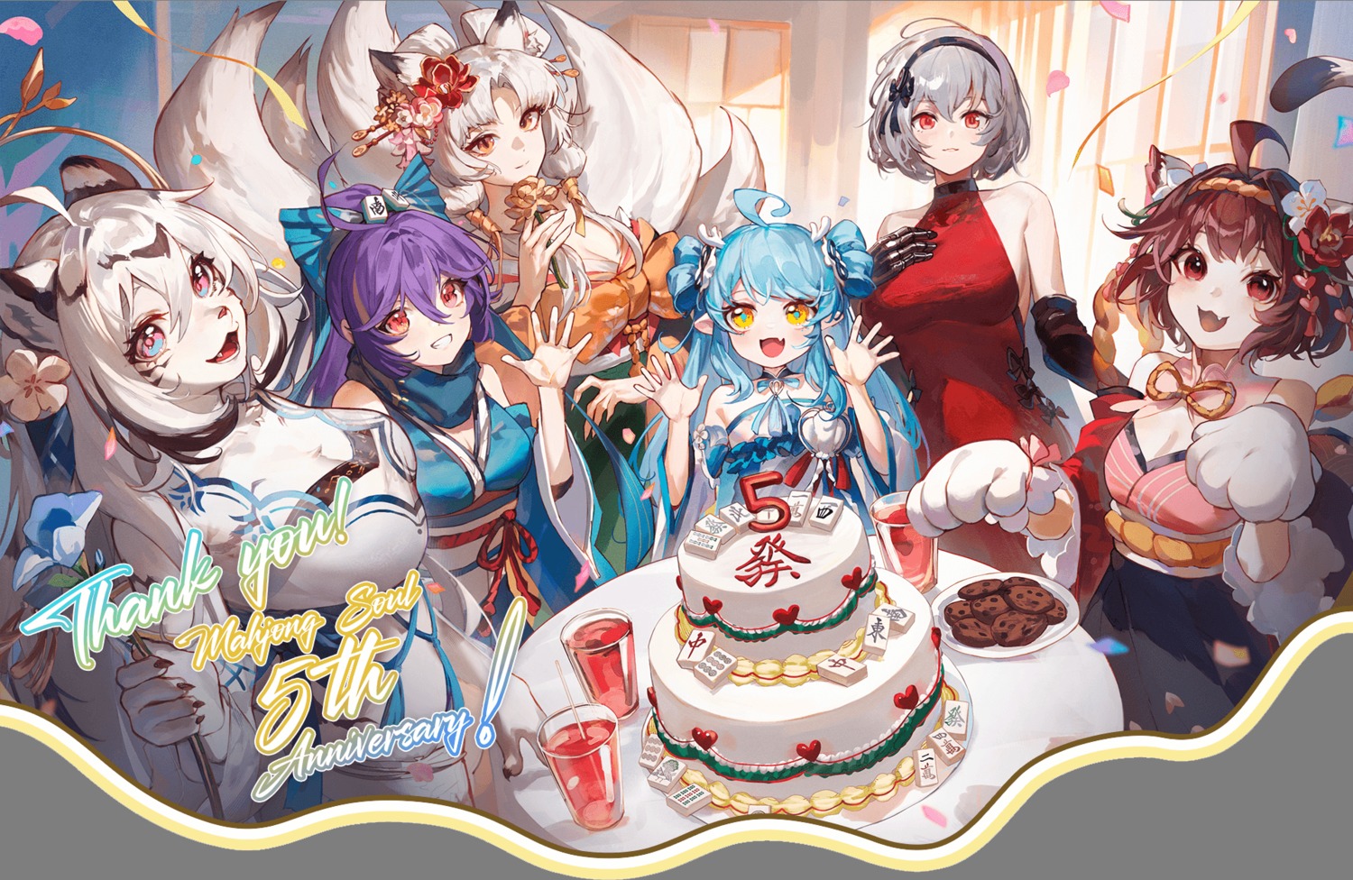 animal_ears, cleavage, dress, eve_krist, hannah, horns, ichihime_(majsoul), japanese_clothes