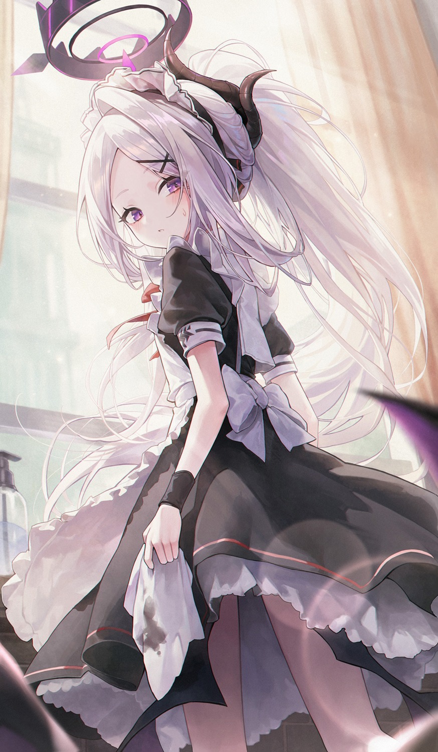 blue_archive, devil, halo, horns, maid, meoyo, sorasaki_hina, wings