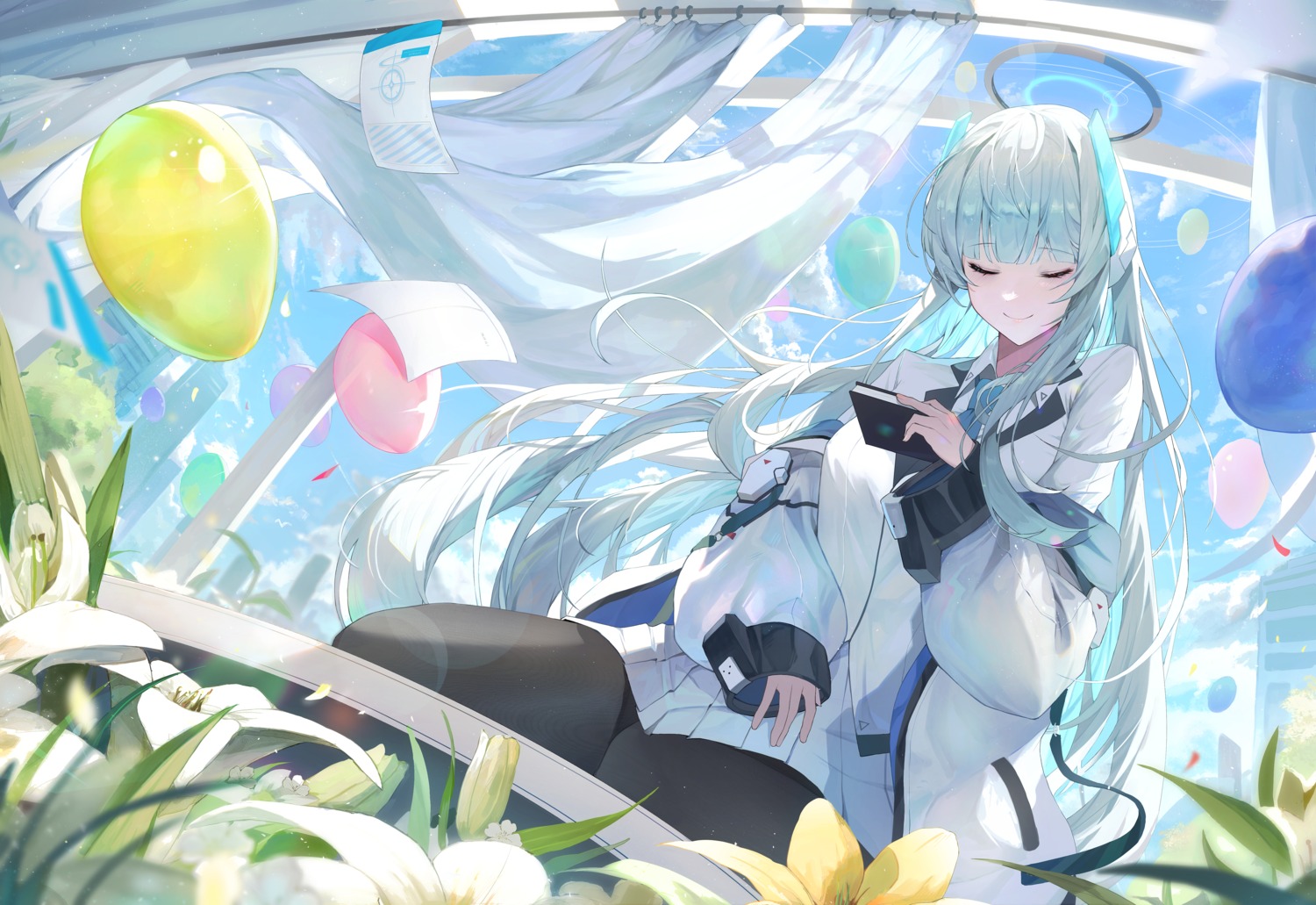 blue_archive, halo, josal, pantyhose, seifuku, ushio_noa
