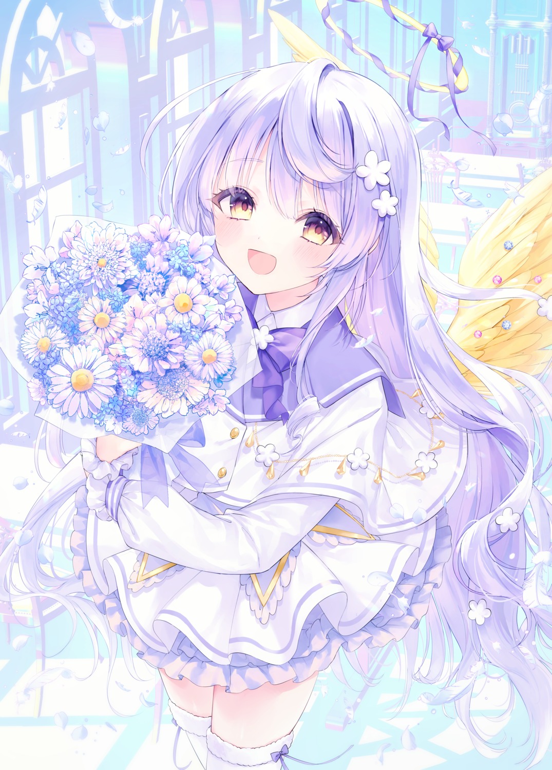 amawa_hayu, angel, iriam, nonomiya_(817nono), seifuku, thighhighs, wings