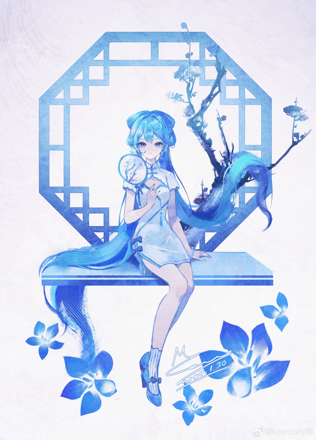 chinadress, hatsune_miku, heels, mie_haha, shaohua_hatsune_miku, vocaloid, watermark