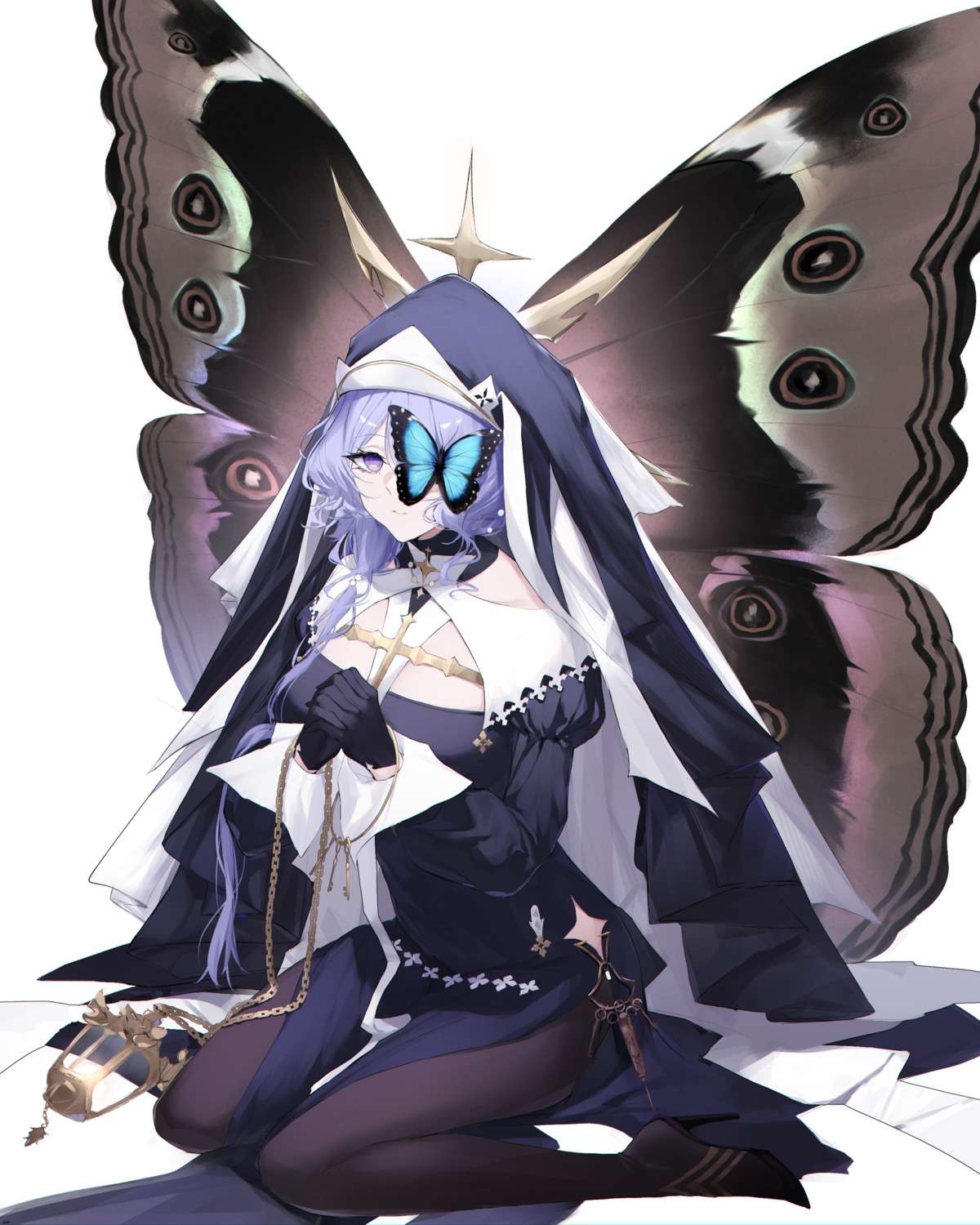 arknights, eyepatch, heels, nun, pantyhose, whisperain_(arknights), xooku