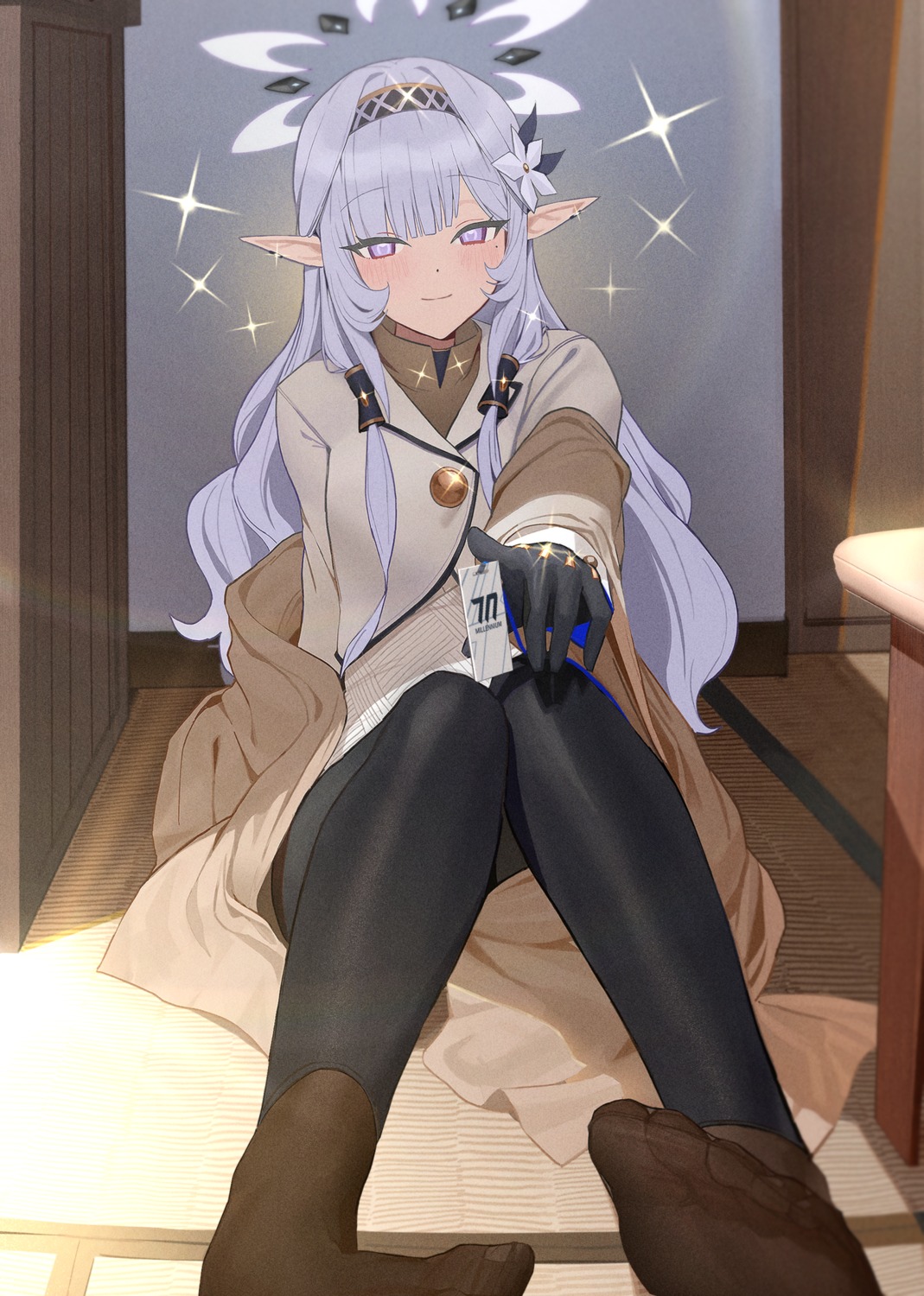 akeboshi_himari, blue_archive, halo, pantyhose, pointy_ears, uniform, zanya_000