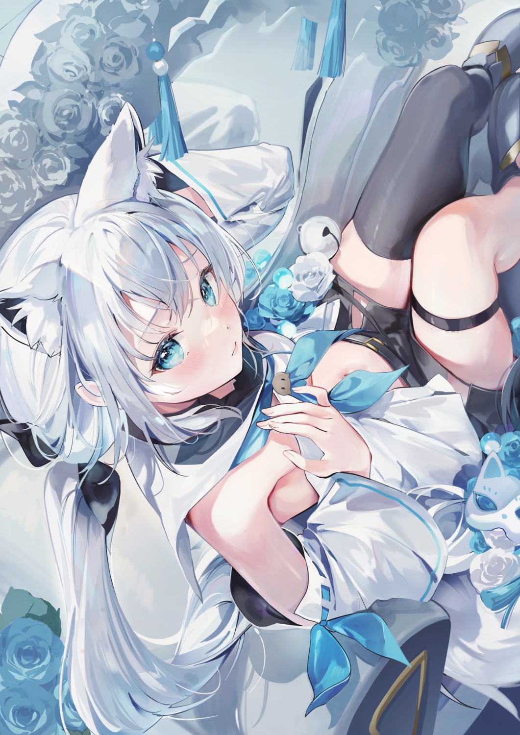 ame_929, animal_ears, garter, hololive, hololive_gamers, kitsune, shirakami_fubuki, tail