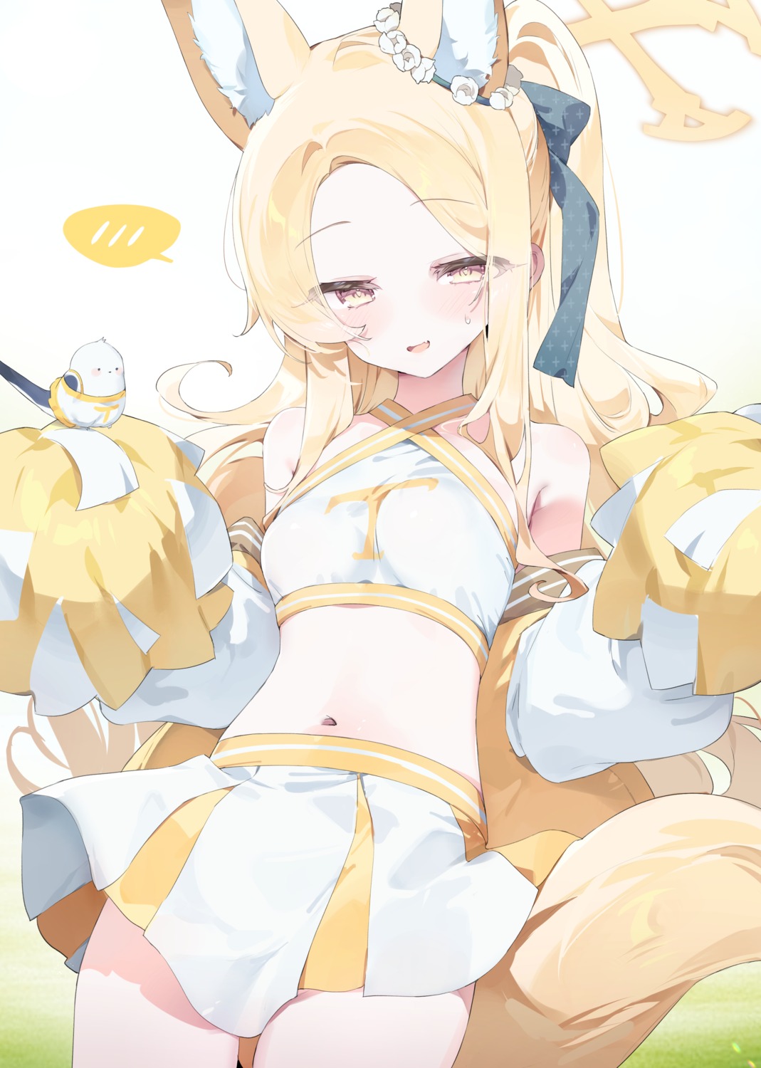 animal_ears, blue_archive, cheerleader, halo, kitsune, meunhongcha, skirt_lift, tail